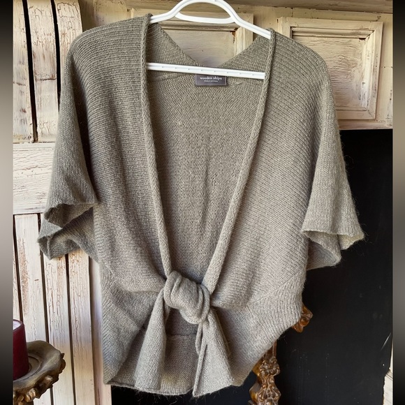 WOODEN SHIPS Transitional Weather Gray Tie Front or Waterfall Sweater Sz S/M - Picture 3 of 8